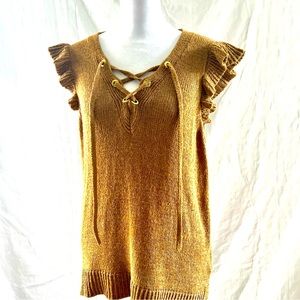 Michael Kors Brown Sleeveless Sweater w/Ruffles Large EUC